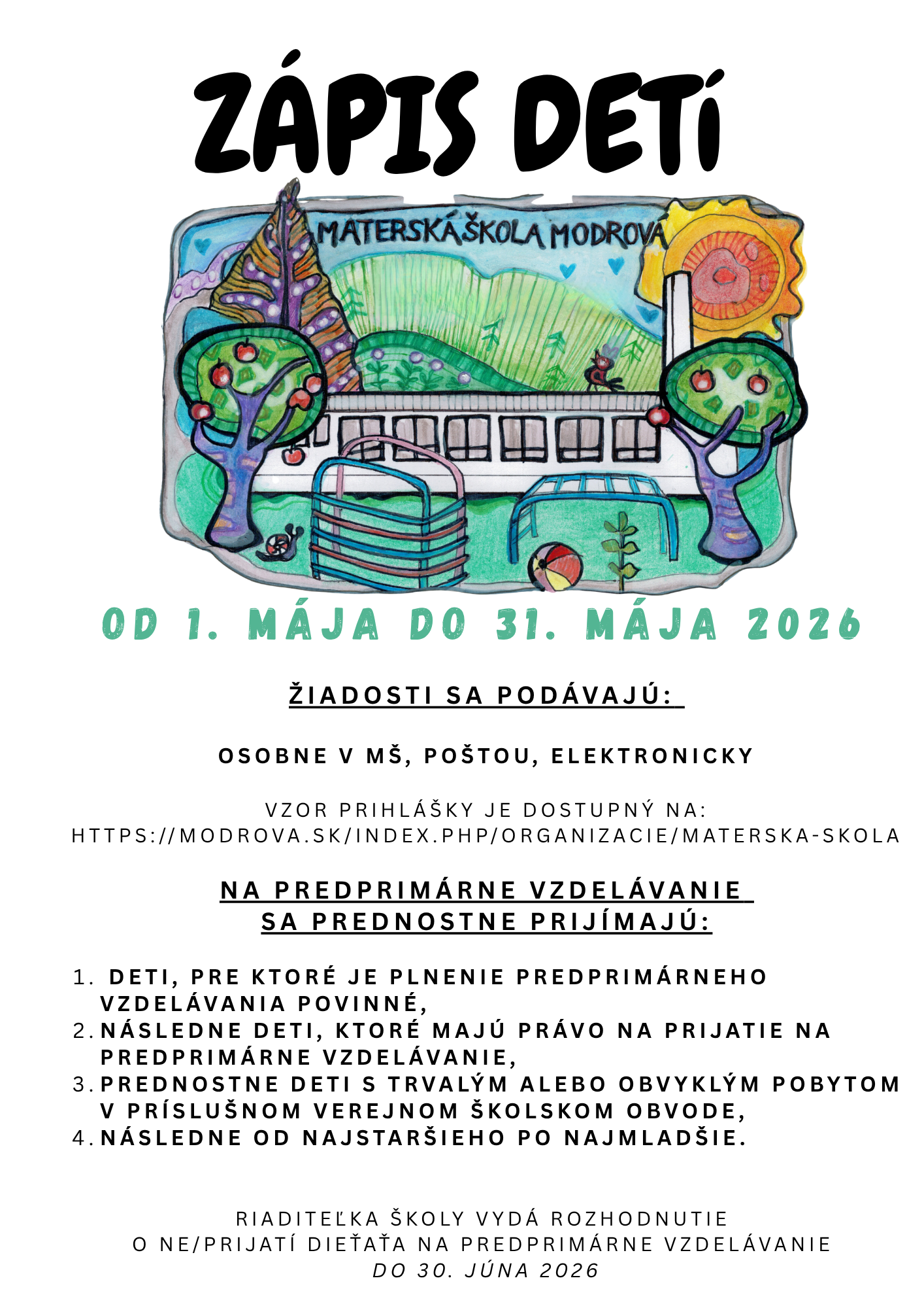 ZÁPIS DETí DO MATERSKEJ šKOLY